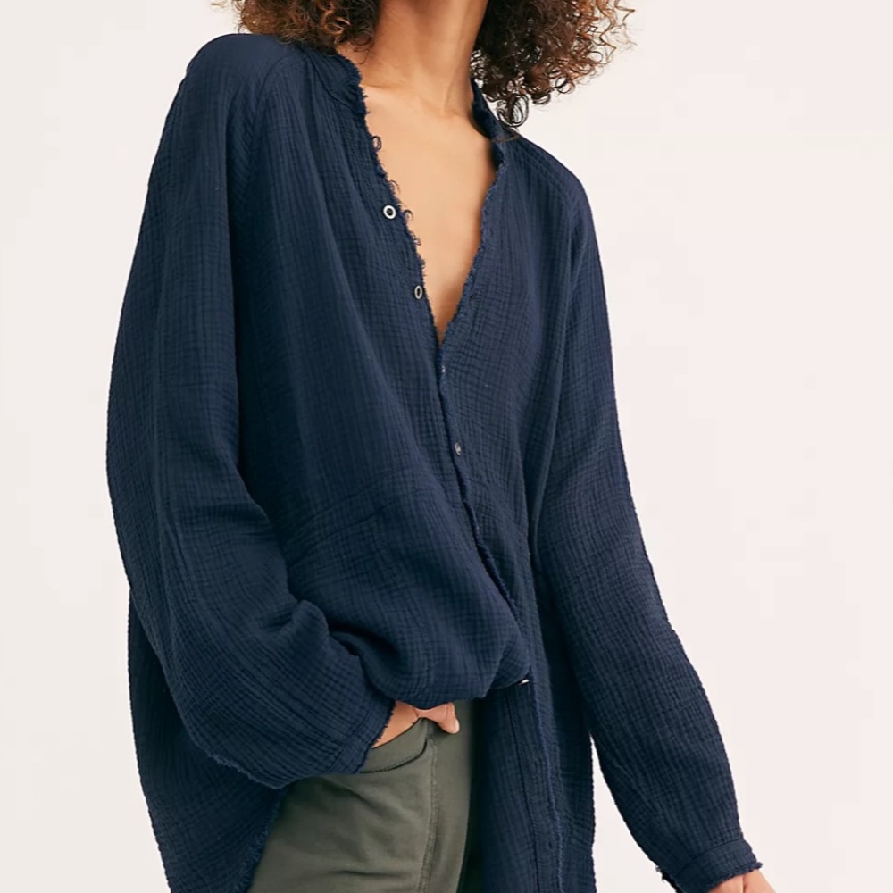 Free People We The Free Summer Daydream Buttondown, Dark Blue